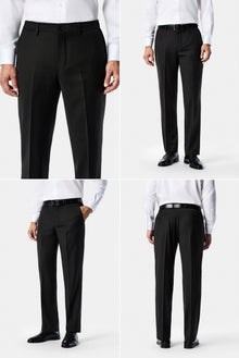 Siyah 4 Drop Relaxed Fit Rahat Kesim Sivri Yaka Beli Lastikli Yünlü Desenli Kruvaze Takım Elbise