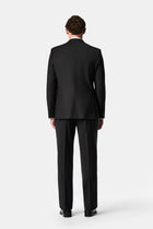 Siyah 7 Drop Slim Fit Dar Kesim Sivri Yaka Beli Lastikli Yünlü Desenli Kruvaze Takım Elbise