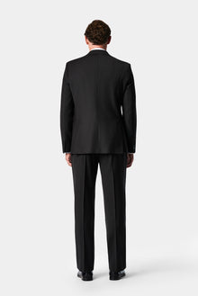 Siyah 7 Drop Slim Fit Dar Kesim Sivri Yaka Beli Lastikli Yünlü Desenli Kruvaze Takım Elbise
