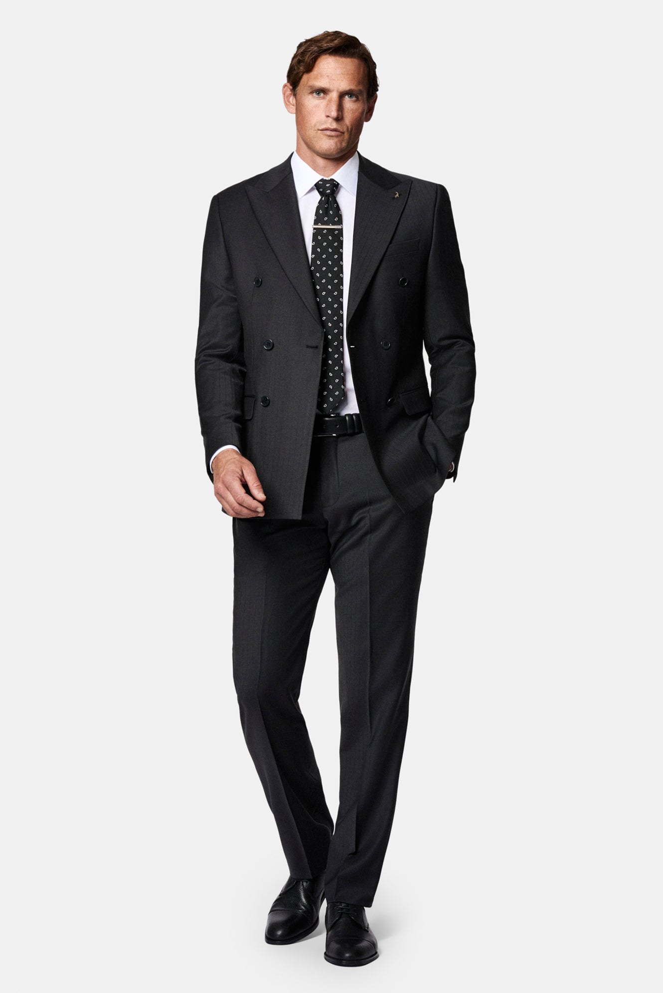 Marengo 6 Drop Regular Fit Standart Kesim Sivri Yaka Beli Lastikli Yünlü Desenli Kruvaze Takım Elbise