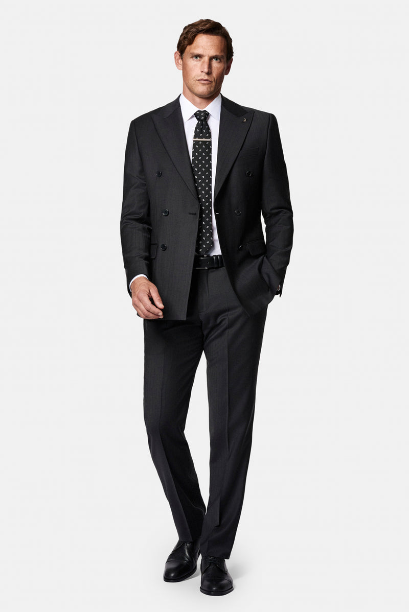 Marengo 6 Drop Regular Fit Standart Kesim Sivri Yaka Beli Lastikli Yünlü Desenli Kruvaze Takım Elbise