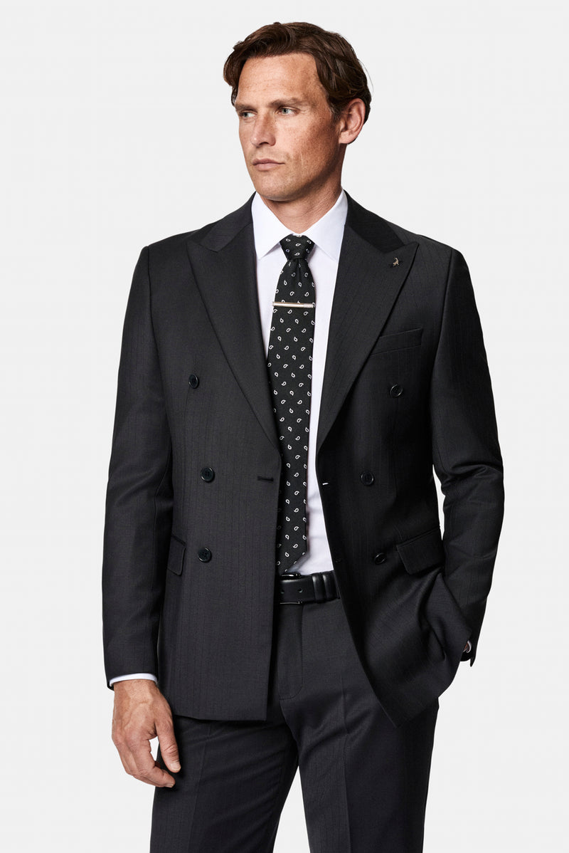 Marengo 6 Drop Regular Fit Standart Kesim Sivri Yaka Beli Lastikli Yünlü Desenli Kruvaze Takım Elbise