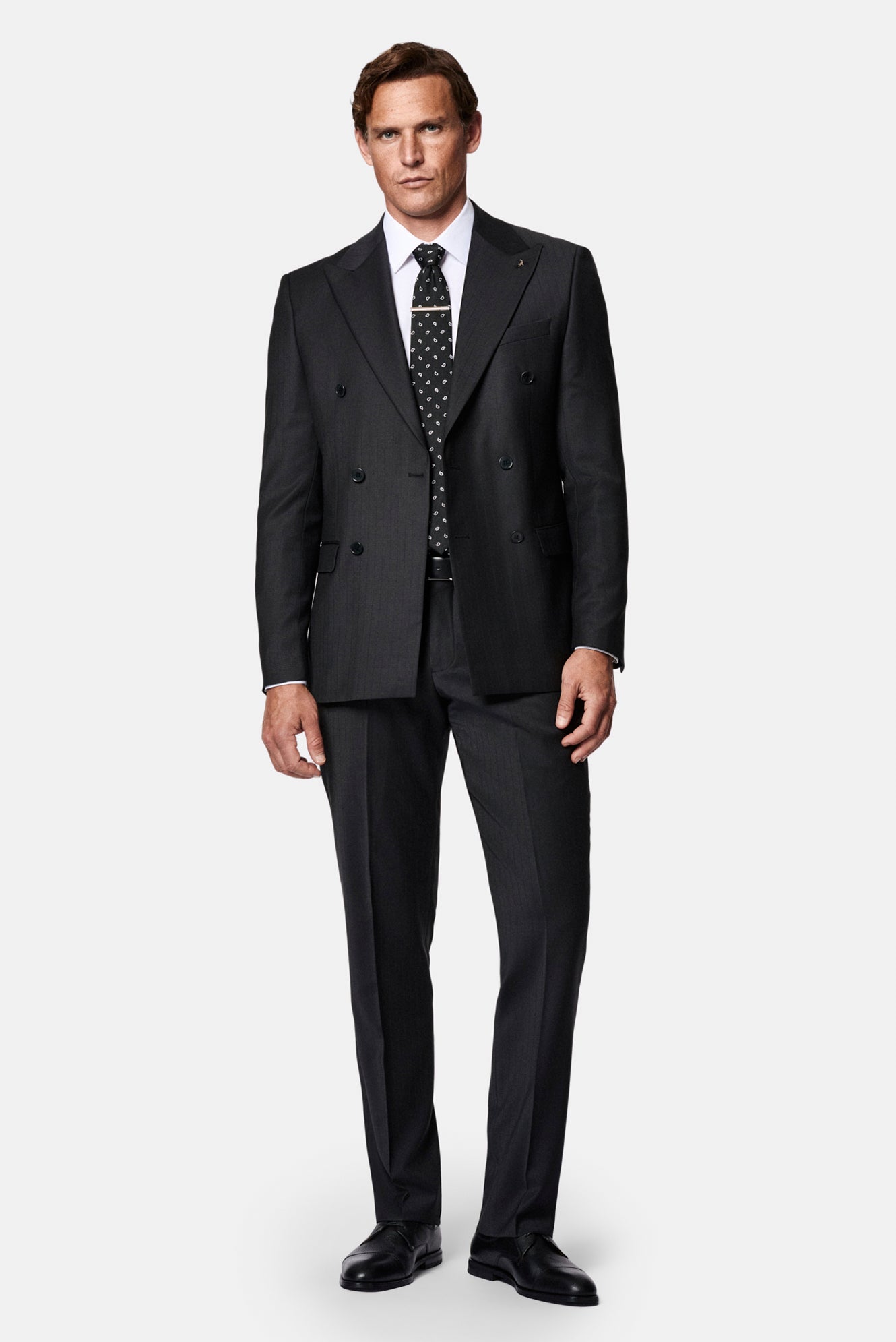 Marengo 6 Drop Regular Fit Standart Kesim Sivri Yaka Beli Lastikli Yünlü Desenli Kruvaze Takım Elbise