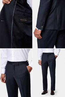 Koyu Lacivert 6 Drop Regular Fit Standart Kesim Sivri Yaka Beli Lastikli Yünlü Desenli Kruvaze Takım Elbise