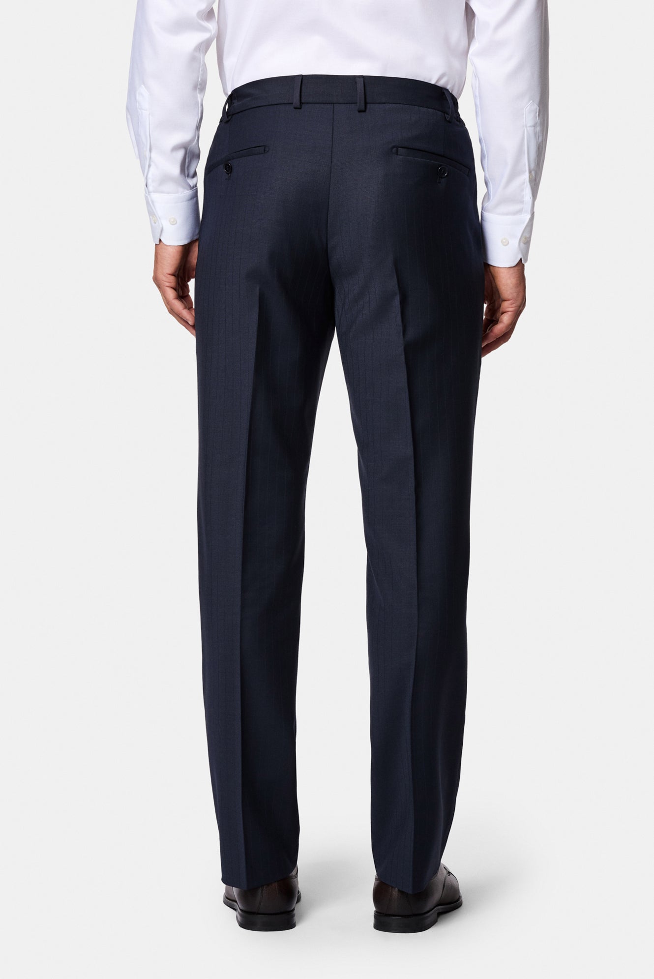 Koyu Lacivert 6 Drop Regular Fit Standart Kesim Sivri Yaka Beli Lastikli Yünlü Desenli Kruvaze Takım Elbise