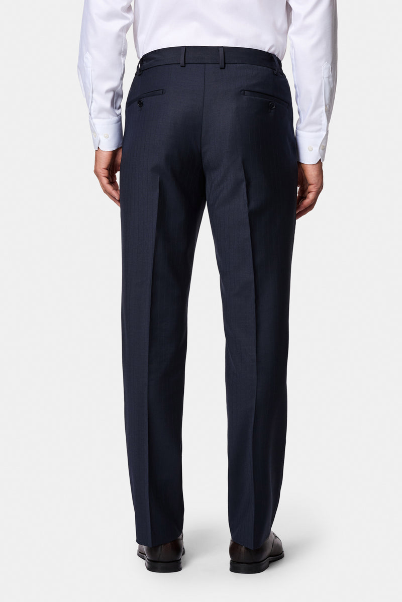 Koyu Lacivert 6 Drop Regular Fit Standart Kesim Sivri Yaka Beli Lastikli Yünlü Desenli Kruvaze Takım Elbise