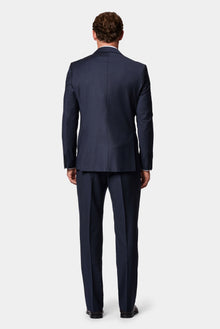 Koyu Lacivert 6 Drop Regular Fit Standart Kesim Sivri Yaka Beli Lastikli Yünlü Desenli Kruvaze Takım Elbise