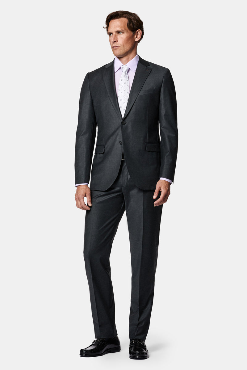 Koyu Füme 7 Drop Slim Fit Dar Kesim Yünlü Mono Yaka Beli Lastikli Takım Elbise