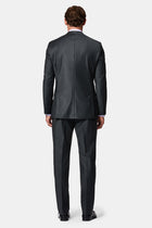 Koyu Füme 7 Drop Slim Fit Dar Kesim Yünlü Mono Yaka Beli Lastikli Takım Elbise