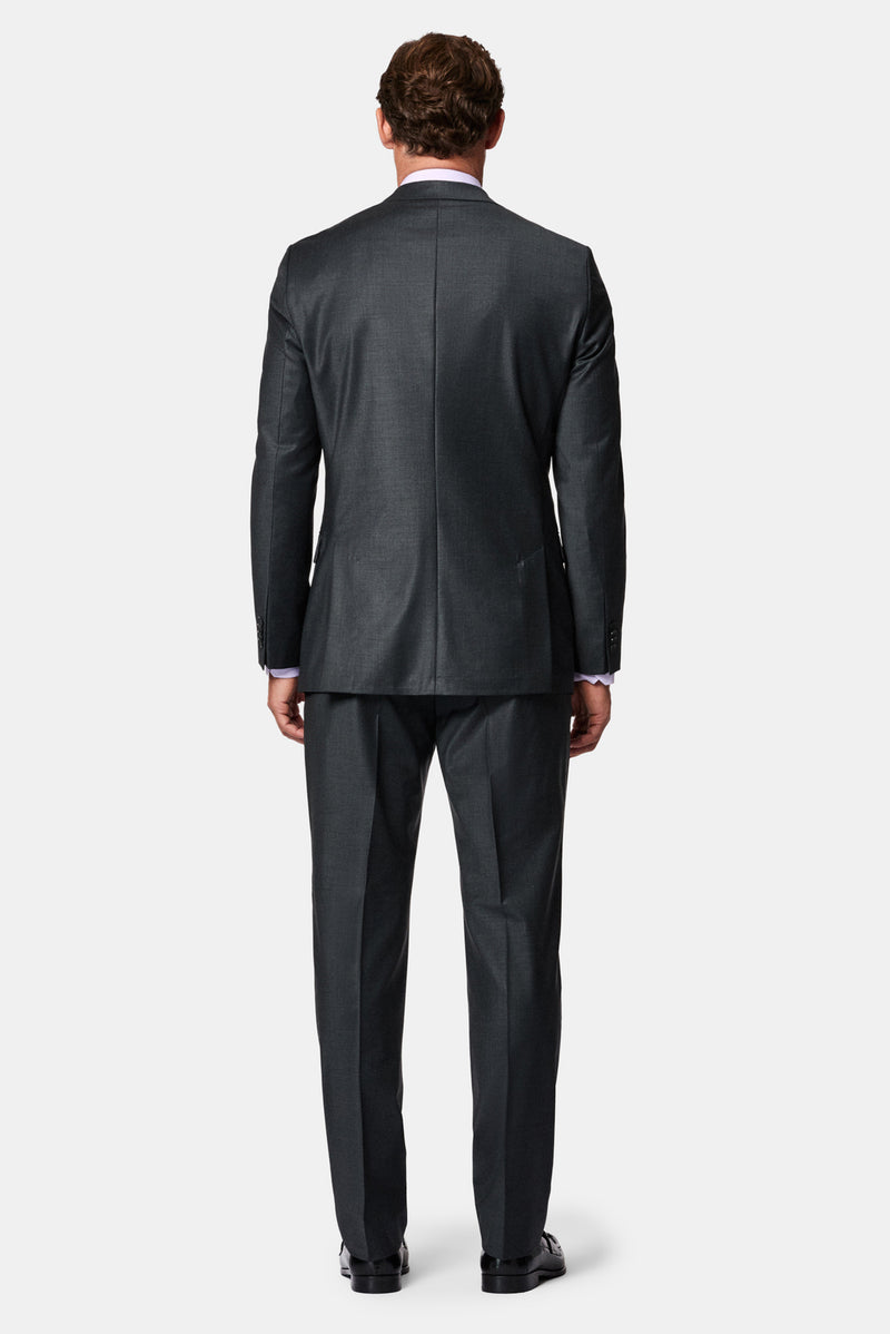 Koyu Füme 7 Drop Slim Fit Dar Kesim Yünlü Mono Yaka Beli Lastikli Takım Elbise
