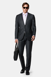 Koyu Füme 7 Drop Slim Fit Dar Kesim Yünlü Mono Yaka Beli Lastikli Takım Elbise