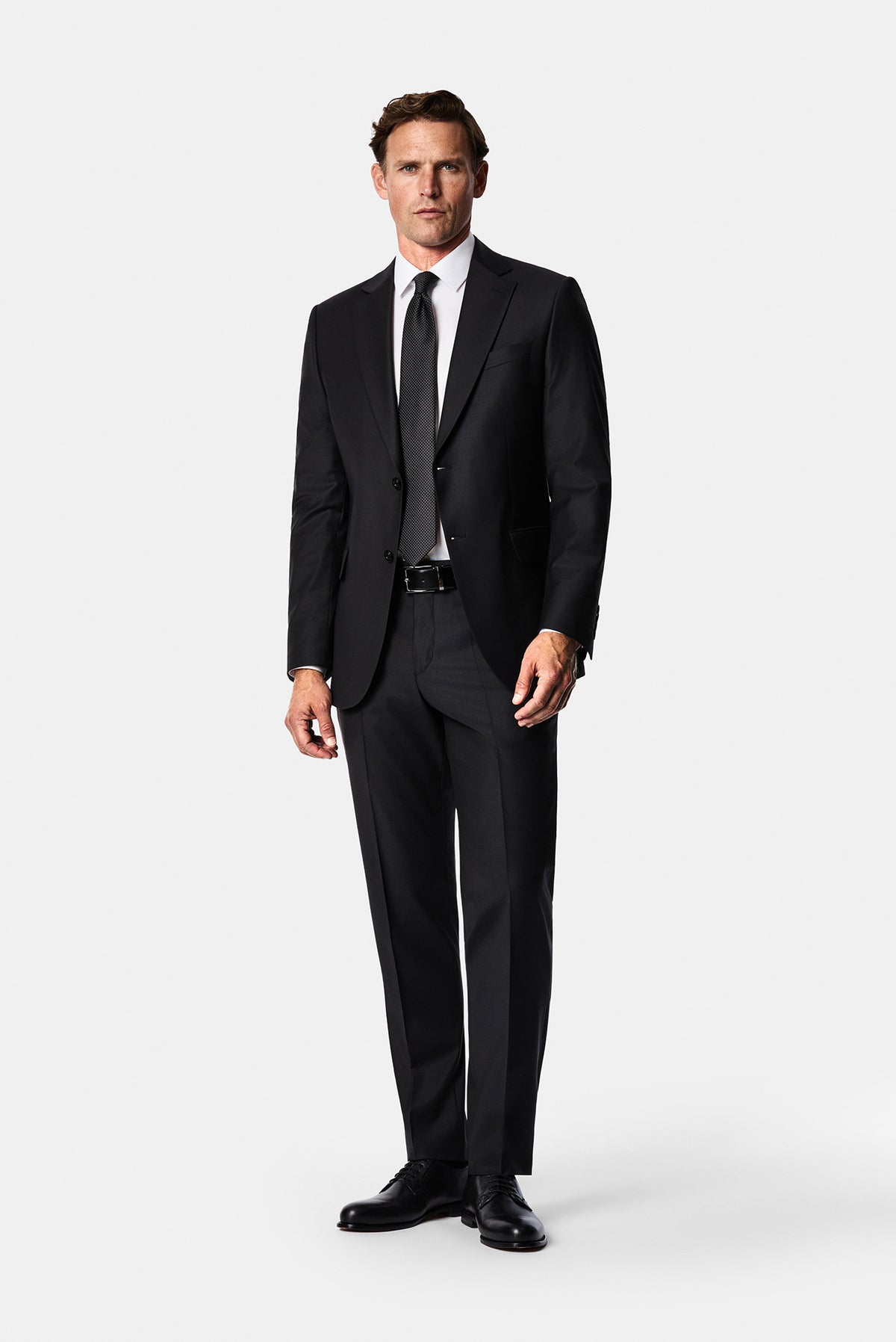 Siyah Regular Fit Düz Yünlü Takım Elbise