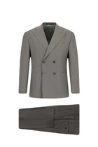 Orta Füme 7 Drop Slim Fit Dar Kesim Çizgili Sivri Yaka Kruvaze Kombinli Yünlü Tak?m Elbise-Abdullah Ki??l?