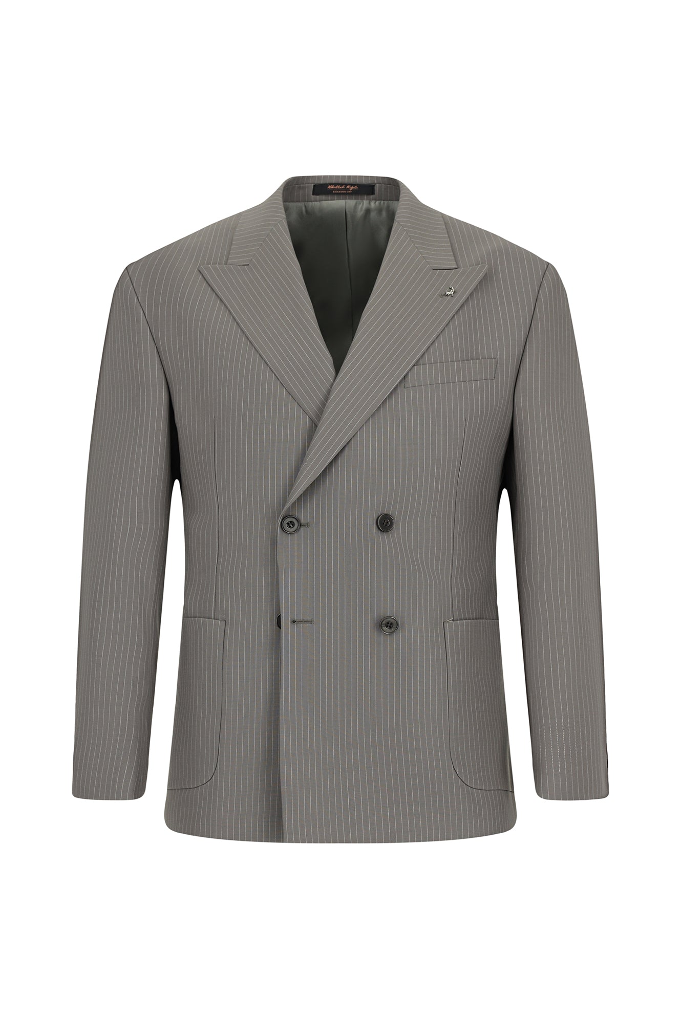 Orta Füme 7 Drop Slim Fit Dar Kesim Çizgili Sivri Yaka Kruvaze Kombinli Yünlü Tak?m Elbise-Abdullah Ki??l?
