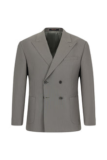 Orta Füme 7 Drop Slim Fit Dar Kesim Çizgili Sivri Yaka Kruvaze Kombinli Yünlü Tak?m Elbise-Abdullah Ki??l?