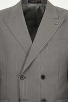 Orta Füme 7 Drop Slim Fit Dar Kesim Çizgili Sivri Yaka Kruvaze Kombinli Yünlü Tak?m Elbise-Abdullah Ki??l?