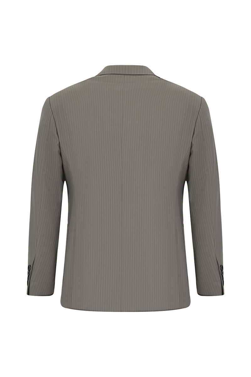 Orta Füme 7 Drop Slim Fit Dar Kesim Çizgili Sivri Yaka Kruvaze Kombinli Yünlü Tak?m Elbise-Abdullah Ki??l?