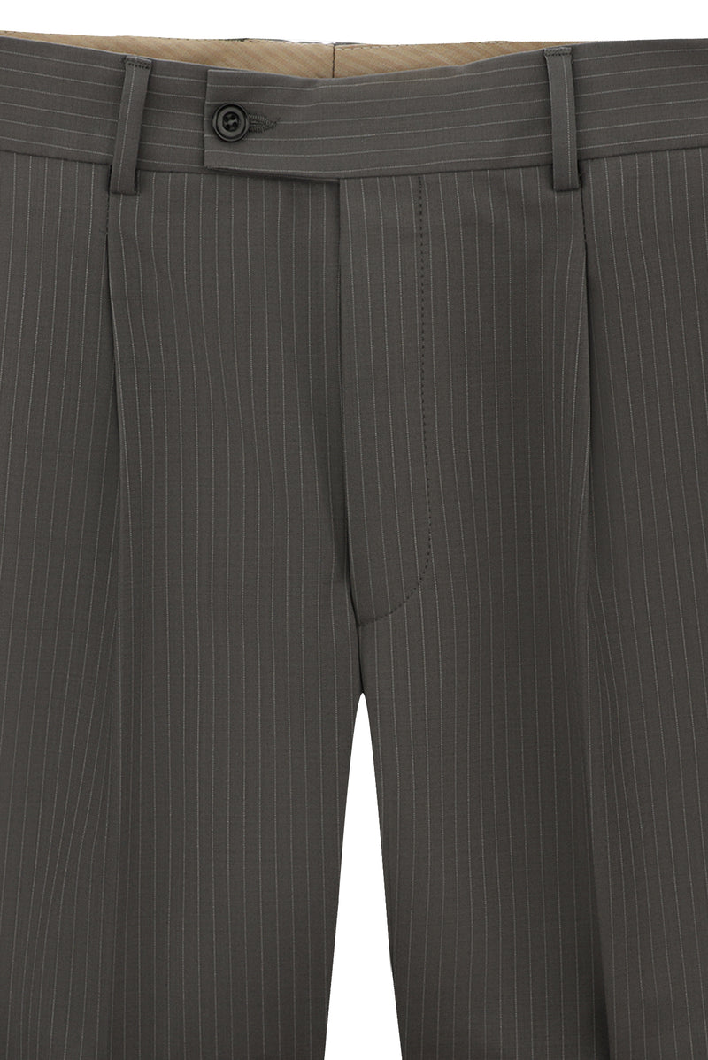 Orta Füme 7 Drop Slim Fit Dar Kesim Çizgili Sivri Yaka Kruvaze Kombinli Yünlü Tak?m Elbise-Abdullah Ki??l?