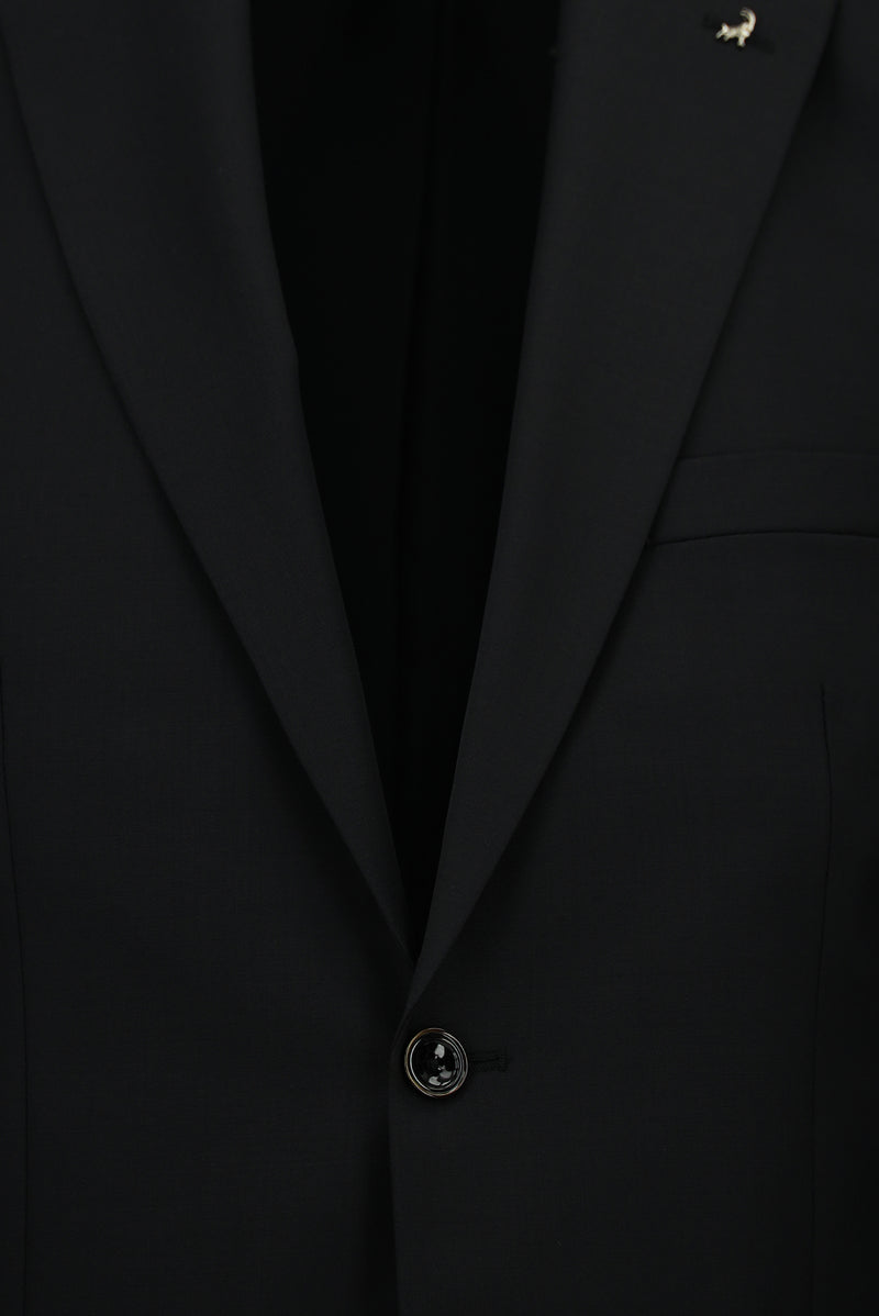 Siyah Slim Fit Dar Kesim Yünlü Kombinli Takım Elbise