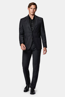 Koyu Füme 7 Drop Slim Fit Dar Kesim Flex Suit Çantalı Yünlü Takım Elbise