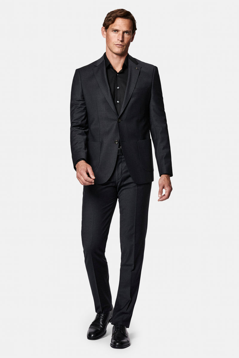 Koyu Füme 4 Drop Relaxed Fit Rahat Kesim Flex Suit Çantalı Yünlü Takım Elbise