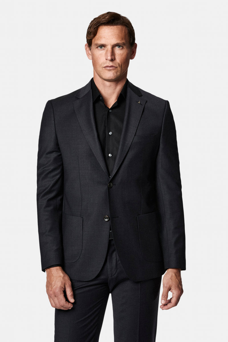 Koyu Füme 4 Drop Relaxed Fit Rahat Kesim Flex Suit Çantalı Yünlü Takım Elbise