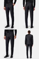 Koyu Füme 7 Drop Slim Fit Dar Kesim Flex Suit Çantalı Yünlü Takım Elbise