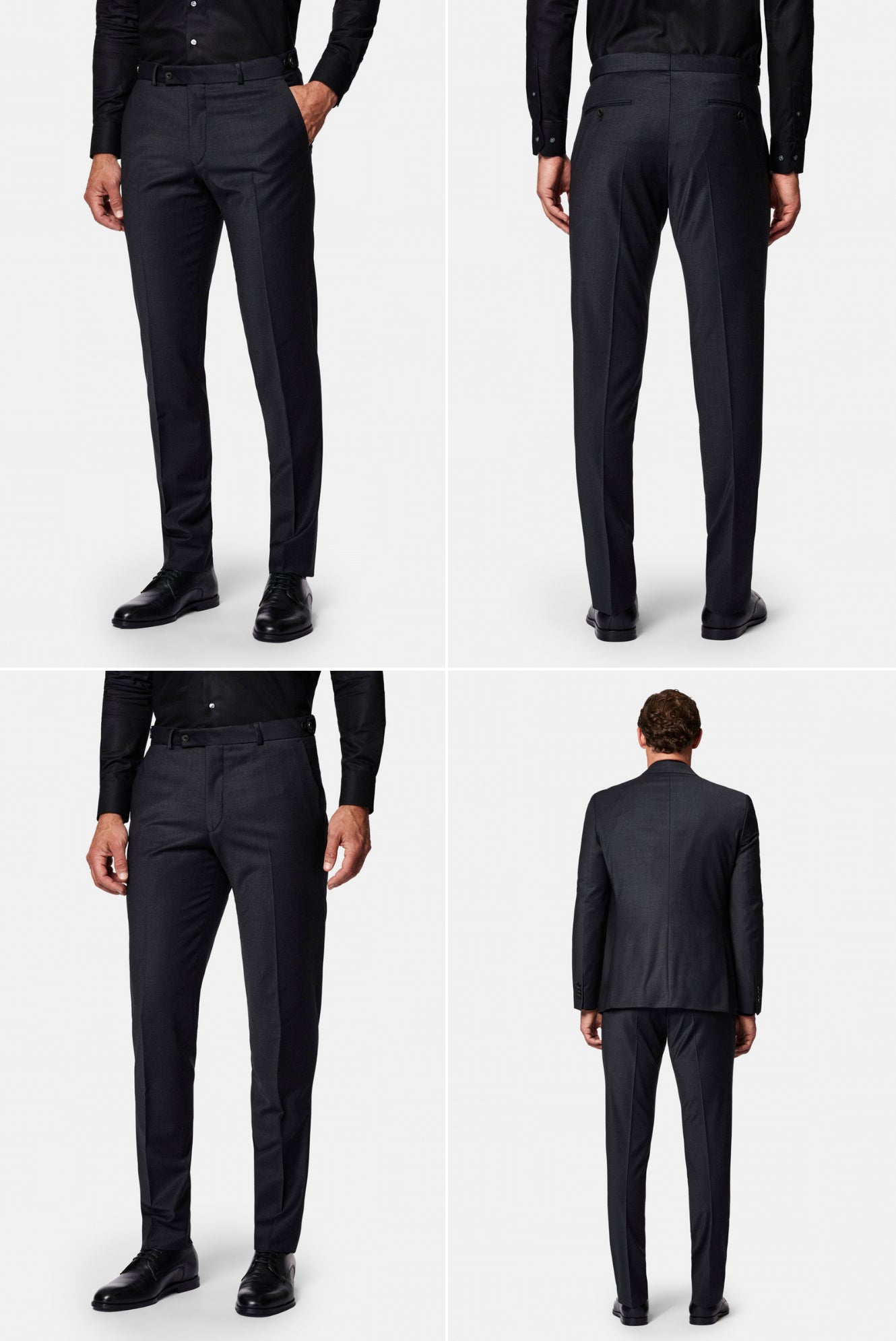 Koyu Füme 4 Drop Relaxed Fit Rahat Kesim Flex Suit Çantalı Yünlü Takım Elbise
