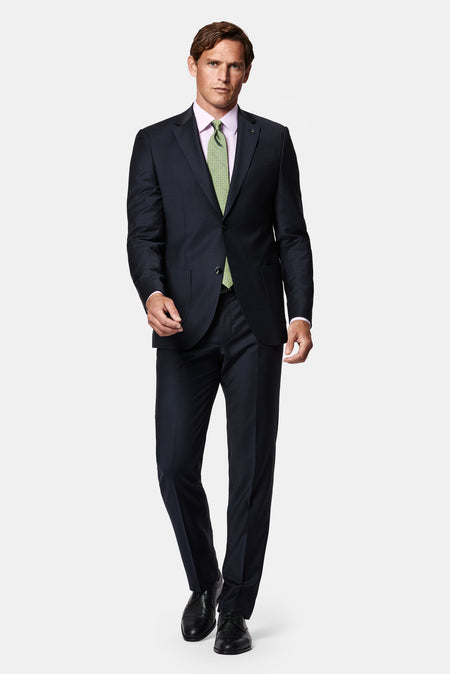 Koyu Lacivert 7 Drop Slim Fit Dar Kesim Flex Suit Çantalı Yünlü Takım Elbise