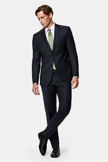 Koyu Lacivert 4 Drop Relaxed Fit Rahat Kesim Flex Suit Çantalı Yünlü Takım Elbise