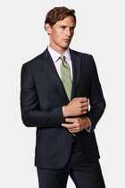Koyu Lacivert 7 Drop Slim Fit Dar Kesim Flex Suit Çantalı Yünlü Takım Elbise