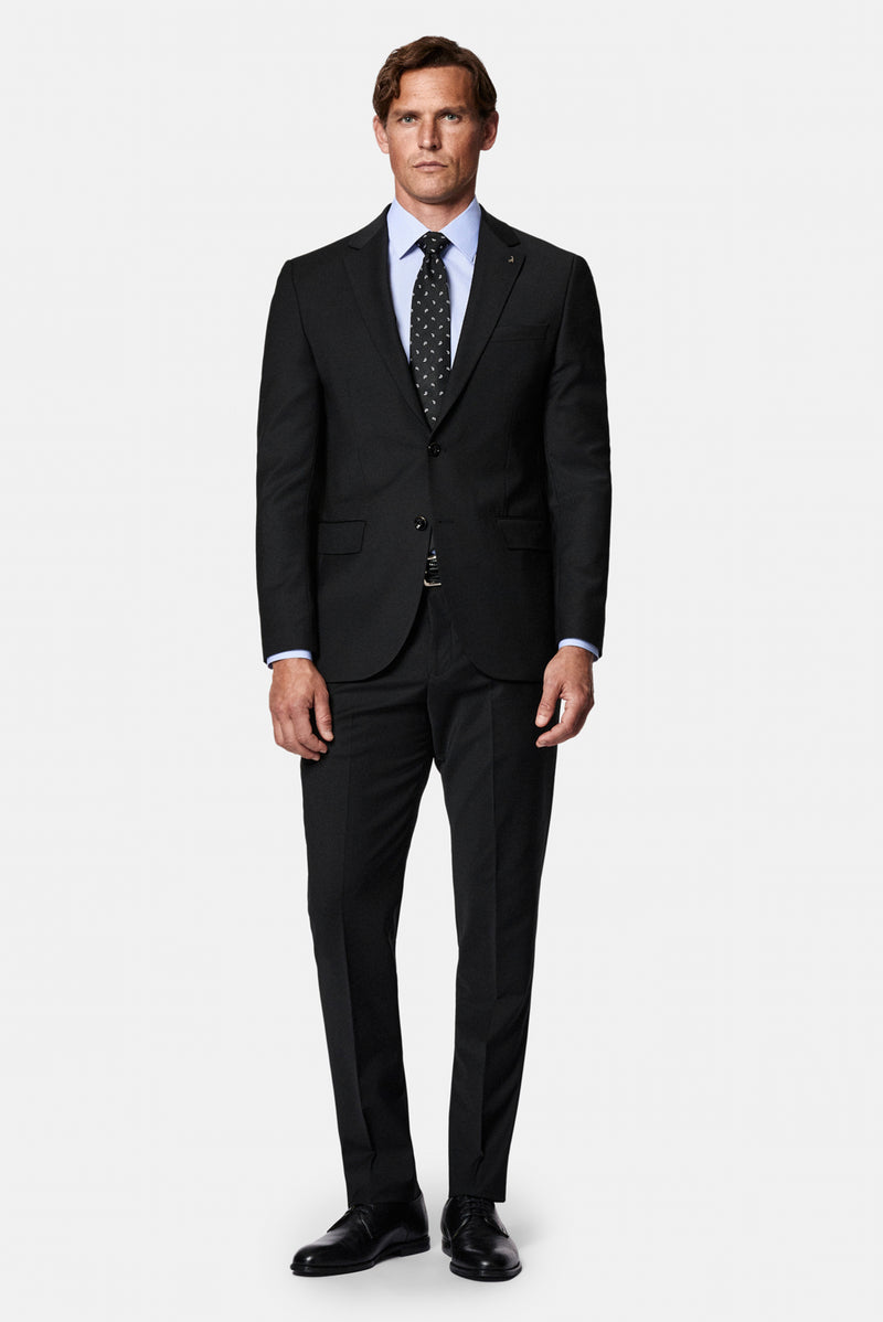 Siyah 7 Drop Slim Fit Dar Kesim Mono Yaka Yünlü Takım Elbise
