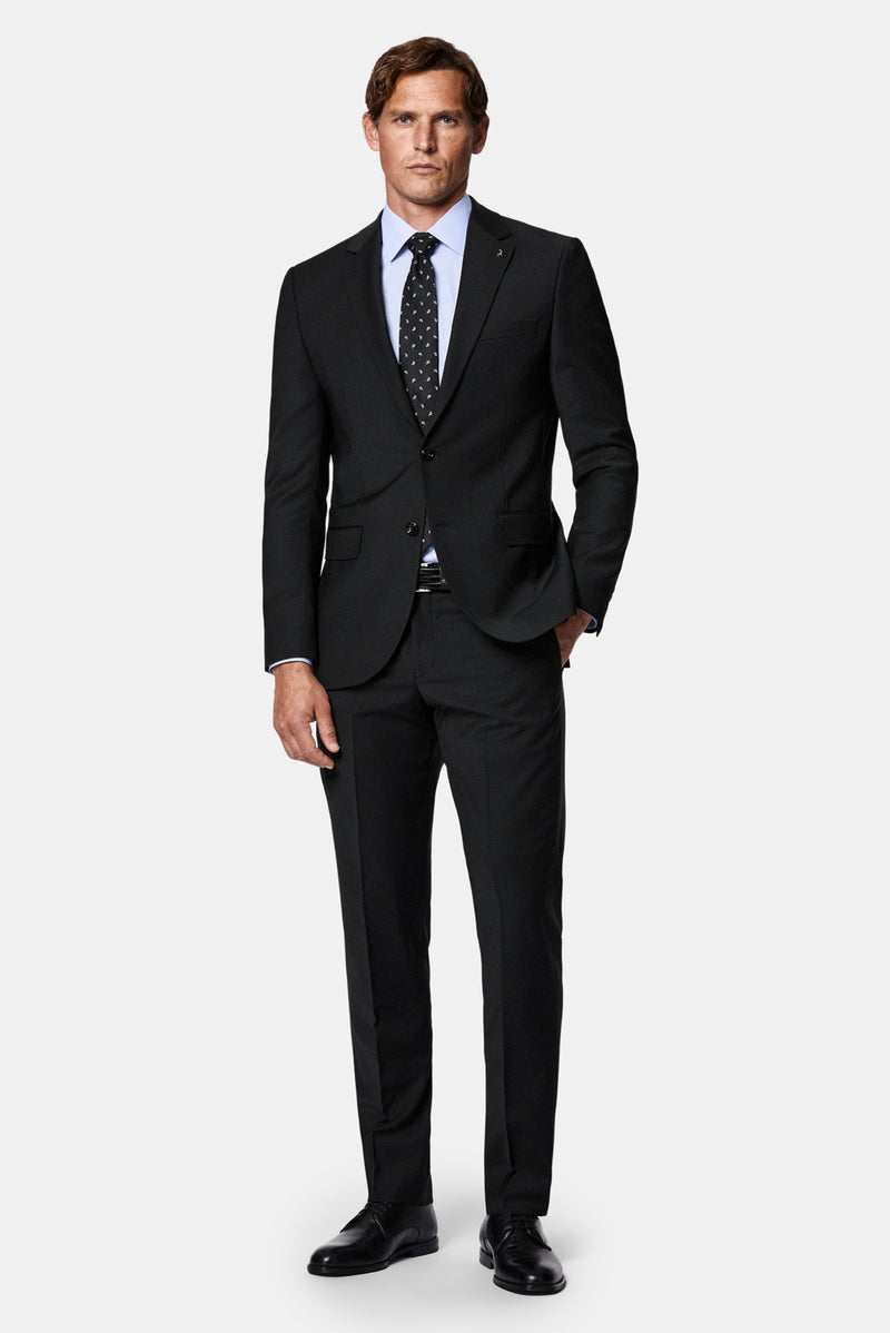 Siyah 7 Drop Slim Fit Dar Kesim Mono Yaka Yünlü Takım Elbise