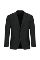 Siyah 7 Drop Super Slim Fit Eksra Dar Kesim Mono Yaka Yünlü Takım Elbise