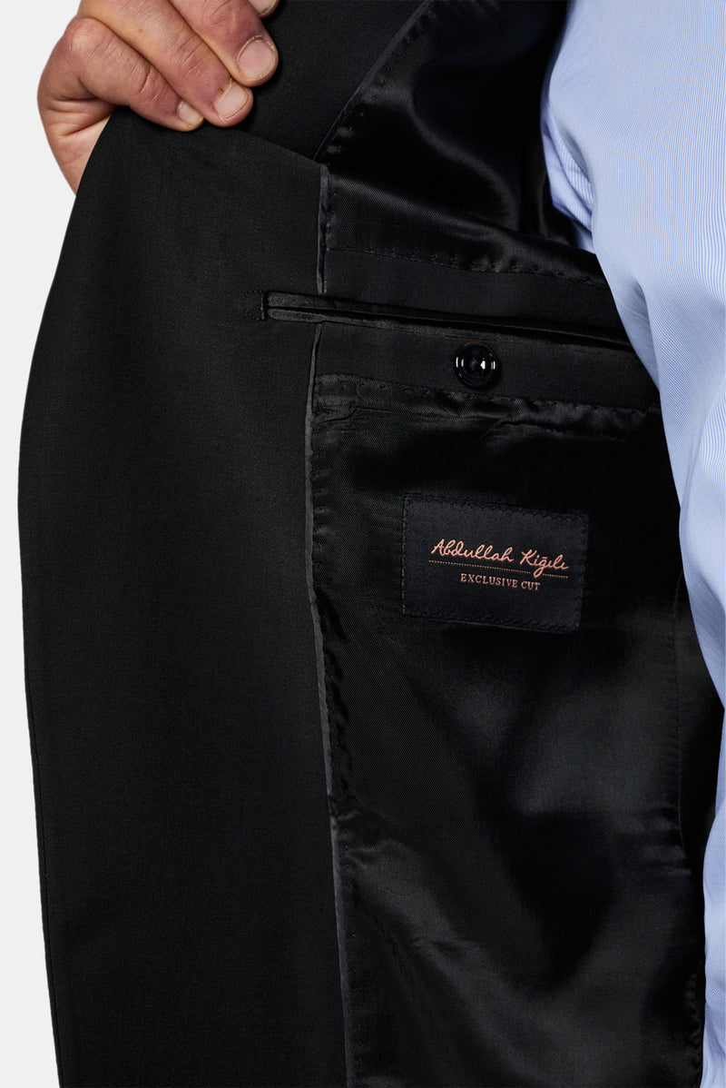 Siyah 6 Drop Regular Fit Standart Kesim Mono Yaka Yünlü Takım Elbise