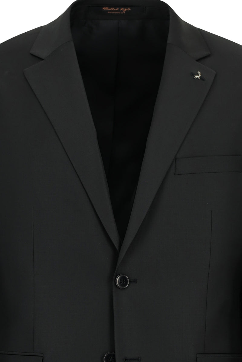 Siyah 7 Drop Slim Fit Dar Kesim Mono Yaka Yünlü Takım Elbise