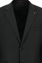 Siyah 7 Drop Super Slim Fit Eksra Dar Kesim Mono Yaka Yünlü Takım Elbise