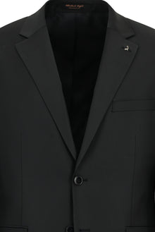 Siyah 7 Drop Super Slim Fit Eksra Dar Kesim Mono Yaka Yünlü Takım Elbise