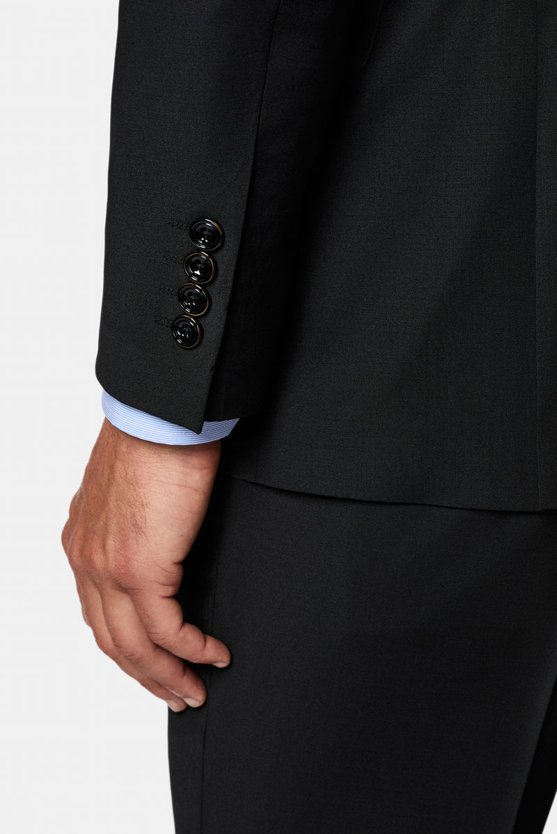 Siyah 4 Drop Relaxed Fit Rahat Kesim Mono Yaka Yünlü Takım Elbise