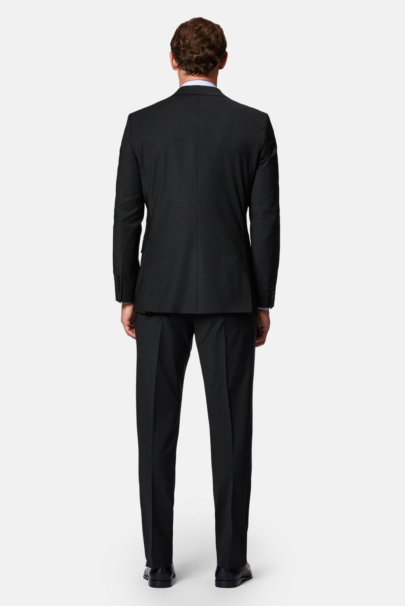 Siyah 7 Drop Super Slim Fit Eksra Dar Kesim Mono Yaka Yünlü Takım Elbise