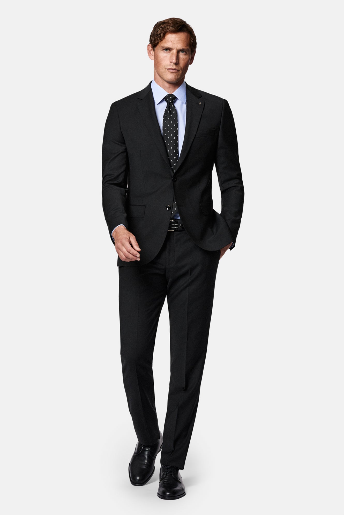 Siyah 7 Drop Slim Fit Dar Kesim Mono Yaka Yünlü Takım Elbise