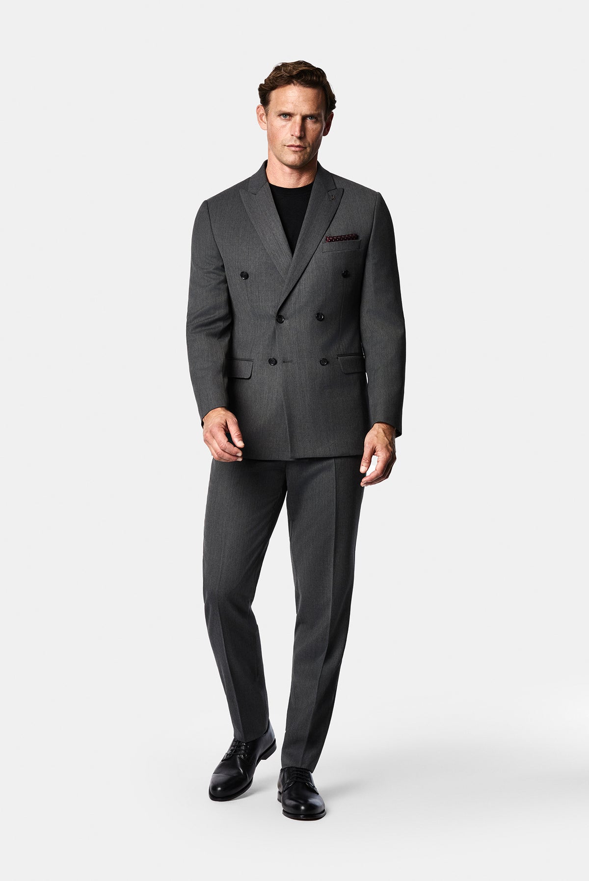 Koyu Füme 7 Drop Süper Slim Fit Sivri Yaka Desenli Yünlü Kruvaze Takım Elbise