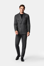 Koyu Füme 7 Drop Süper Slim Fit Sivri Yaka Desenli Yünlü Kruvaze Takım Elbise