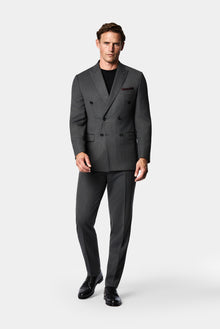 Koyu Füme 7 Drop Süper Slim Fit Sivri Yaka Desenli Yünlü Kruvaze Takım Elbise