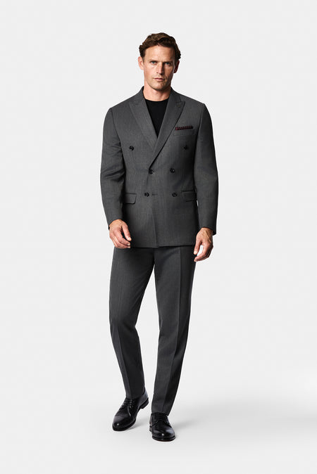 Koyu Füme 7 Drop Süper Slim Fit Sivri Yaka Desenli Yünlü Kruvaze Takım Elbise