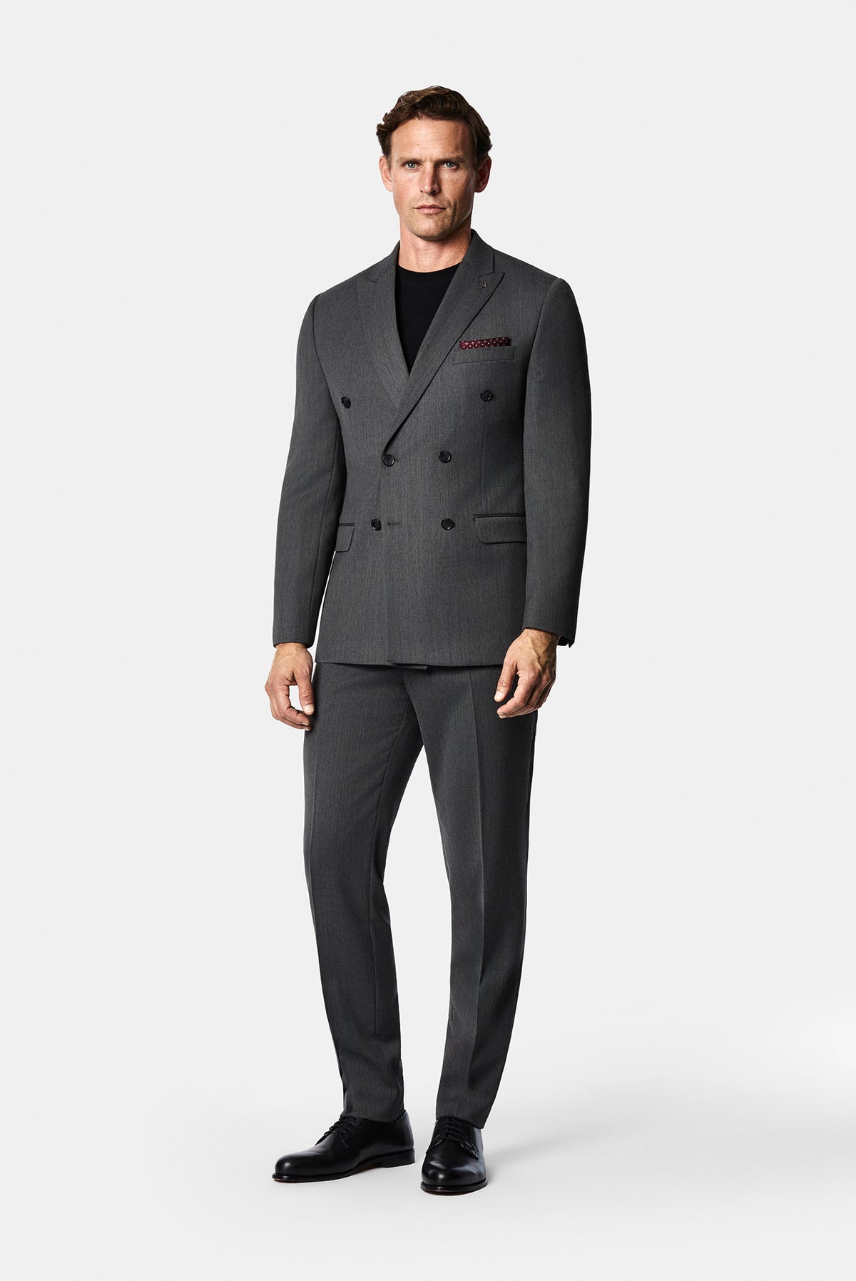 Koyu Füme 7 Drop Süper Slim Fit Sivri Yaka Desenli Yünlü Kruvaze Takım Elbise