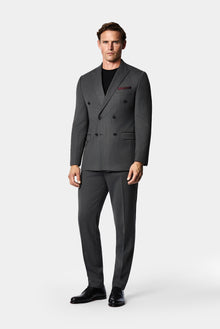 Koyu Füme 7 Drop Süper Slim Fit Sivri Yaka Desenli Yünlü Kruvaze Takım Elbise