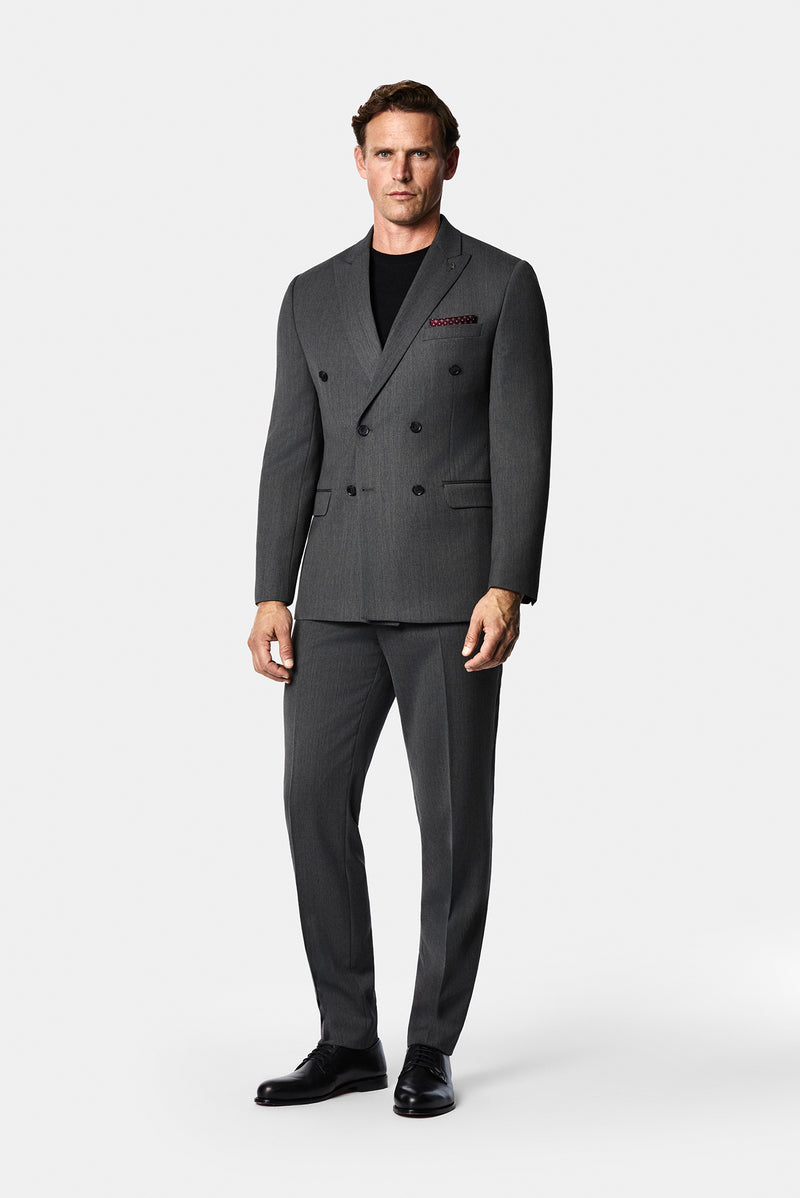 Koyu Füme 7 Drop Süper Slim Fit Sivri Yaka Desenli Yünlü Kruvaze Takım Elbise