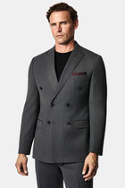 Koyu Füme 7 Drop Süper Slim Fit Sivri Yaka Desenli Yünlü Kruvaze Takım Elbise