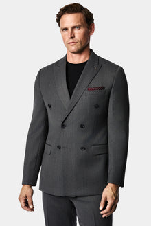 Koyu Füme 7 Drop Süper Slim Fit Sivri Yaka Desenli Yünlü Kruvaze Takım Elbise